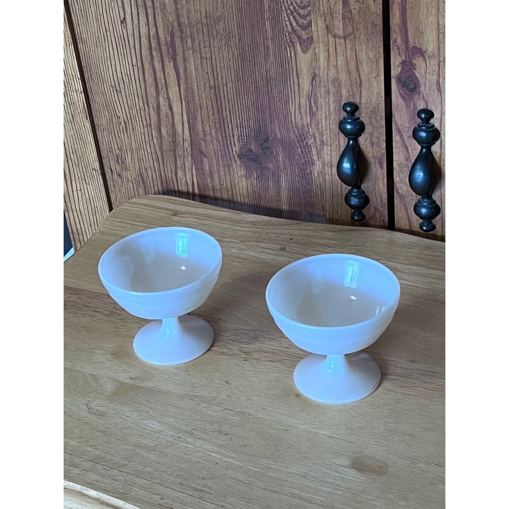 White Milk Glass Dessert Compote Bowls - Set of 2